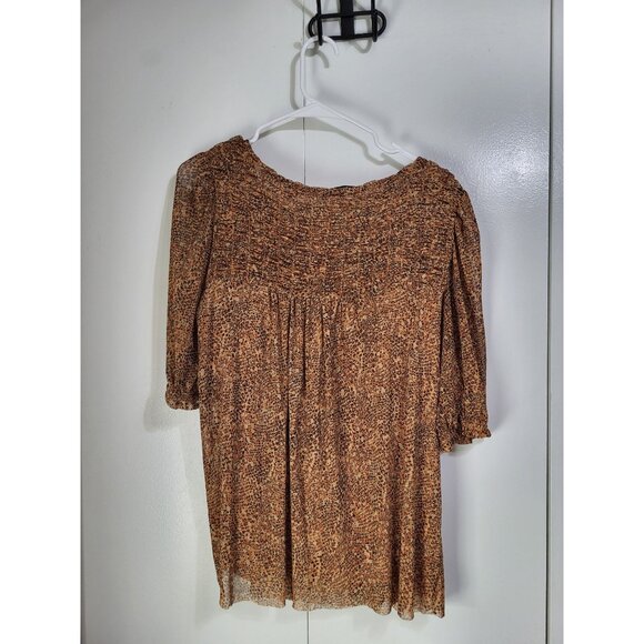 Rose + Olive Top Womens L Animal Print Smocked Lined Sheer Blouse - Picture 2 of 10